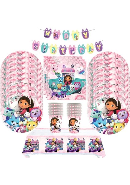 50 Adet Sticker Gabby Dollhouse Kedi Tek Kullanımlık Parti Çatal Kağıt Tabak Afiş Masa Örtüsü Kız Bebek Duş Hediye Doğum Günü Dekor Seti Malzemeleri (Yurt Dışından)