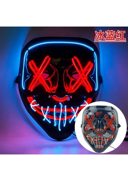 5ıce Kırmızı Cadılar Bayramı Maskesi LED Işık Neon LED Tasfiye Korkunç Maske Festivali Cosplay Cadılar Bayramı Kostüm Masquerade Partileri Karnaval Hediye 2023 (Yurt Dışından)