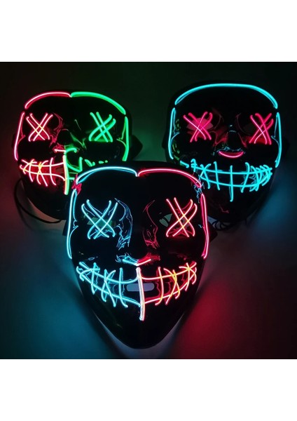 M03 Cadılar Bayramı Neon Maskesi Karışık Renkli LED Maskeler Masque Masquerade Parti Korku Maskeleri Karanlıkta Glow Komik Cosplay Kostüm Malzemeleri (Yurt Dışından) fırsatları
