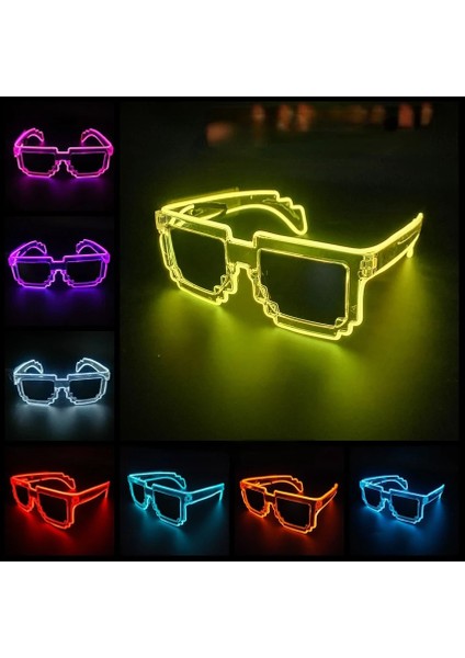 Buz LED Güneş Gözlüğü Glow Parti Gözlüğü Karanlıkta Parlıyor Yanıp Sönen Mozaik UV400 Gözlük Unisex Hediye Oyuncak LED Işıklı Gözlük (Yurt Dışından)