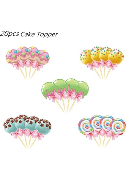 20 Adet Topper Tatlı Lolipop Tema Parti Süslemeleri Sofra Setleri Çocuklar Şeker Şeker Kız Doğum Günü Partisi Malzemeleri Bebek Duş Iyilik (Yurt Dışından)