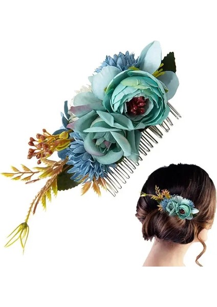 Mavi Düğün Saç Tarak Düğün Saç Parçası Gelin Başlıkları Tokalar Tokalarım Bun Chignon Saç Aksesuarları Kadınlar Için Çiçek Kız (Yurt Dışından)