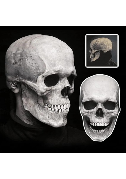 Cadılar Bayramı Gerçekçi Kafatası Tam Baş Maskesi Ürpertici Parti Maskesi Lateks Yüz Kapatma Hareketli Jaws Kulübü Parti Kostüm Cosplay Sahne Komik (Yurt Dışından)