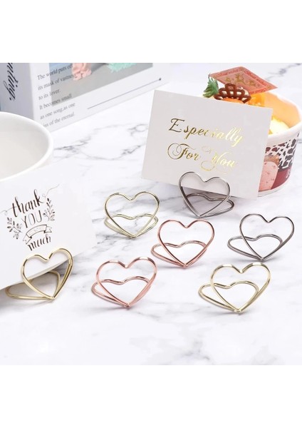 Gül Altın 20 Adet Kalp Şekli Metal Fotoğraf Klip Standları Düğün Masa Numarası Adı Doğum Günü Partisi Dekoru Için Yer Kart Sahibinin Ev Mesaj Burcu (Yurt Dışından) indirimleri