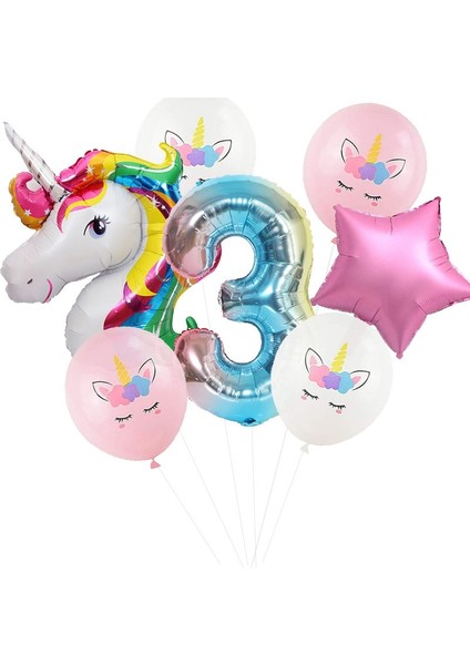 7 Adet Numarası 3 1 Takım Gökkuşağı Unicorn Balon Unicorn Doğum Günü Süslemeleri 32 Inç Numarası Folyo Balonlar 1st Çocuk Doğum Günü Partisi Bebek Duş Globos (Yurt Dışından)