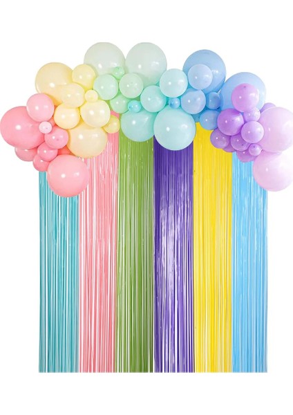 Mavi Mor Ywllow 2 Adet Renkli Saçak Perde Macaron Arka Planında Tinsel Perde Kız Unicorn Denizkızı Düğün Parti Dekorasyon Düğün (Yurt Dışından)