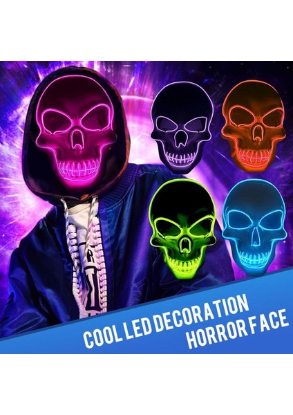09 Kafatası LED Maske Masquerade Maskeleri Neon Maske Karanlıkta Işık Glow Maskara Korku Maskesi Parlayan Masker Cadılar Bayramı Partisi Maskesi (Yurt Dışından)