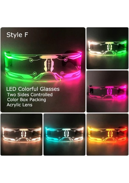LED Gözlük F LED Gözlük Renkli Neon Işıklı Gözlük Renk Değiştiren Işık Up Gözlük Rave Kostüm Partisi Dekoru Dj Gözlük Performans Sahne (Yurt Dışından)