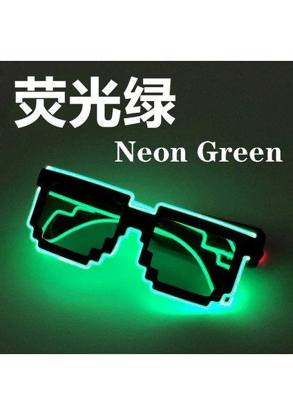 Neon Yeşili A Anahtar Kutusu El Tel 8 Bit Gözlük Yanıp Sönen LED Gözlük Parlayan Parti Malzemeleri Aydınlık Gözlük Parlak Işık Festivali Parti Glow Güneş Gözlüğü (Yurt Dışından)