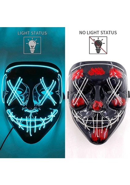 Renk 7 Korkunç Tasfiye Cadılar Bayramı Light Up Maske Festivali Masquerade Karanlıkta Parlayan LED Yüz Maskeleri Neon Parti Maskesi Cosplay Parti Dekoru (Yurt Dışından)