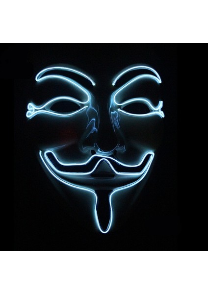 V Iceblue Cadılar Bayramı Maskesi Sevimli Kedi Tilki Vendetta El Tel Maske Parlayan Dans Karnaval Parti Maskeleri Için Yanıp Sönen Cosplay LED Neon Kostüm Maskesi (Yurt Dışından)