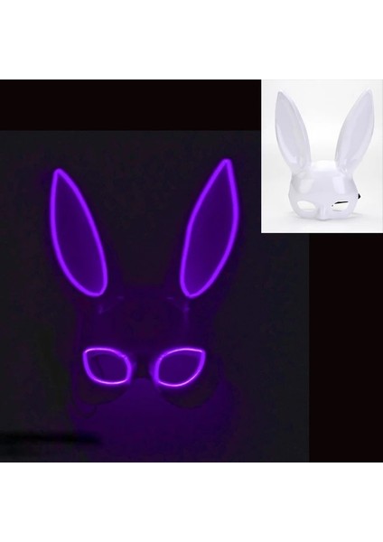Beyaz Maske Tabanı 12 10 Renk LED Glow Karnaval Kadın Cosplay Masquerade Bunny Maske Neon Sevimli Uzun Kulaklar Tavşan Maskeleri Parti Gece Kulübü Bar Malzemeleri (Yurt Dışından)