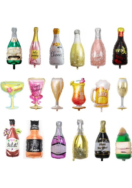 Stil 4 Doğum Günü Partisi Dekorasyon Balon Şampanya Şişesi Bardak Alüminyum Folyo Balon Şarap Bardağı Düğün Hediyesi Balon Dekorasyon Malzemeleri (Yurt Dışından)