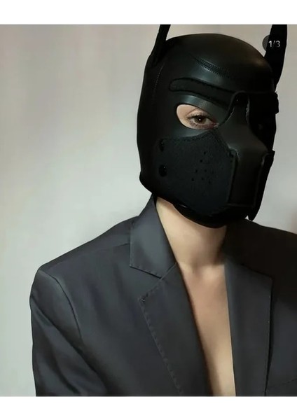 LBLACK56-58CM Xl Kodu Yepyeni Artış Büyük Boy Köpek Cosplay Yastıklı Kauçuk Tam Kafa Kaput Maskesi Kulakları ile Erkekler Kadınlar Için Köpek Rol Oynamak (Yurt Dışından)