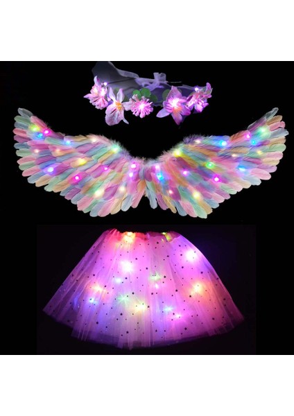 2-8 Yıl Için 10 Set Kız Kadın Melek Çiçek Peri Kostüm Işık Tutu LED Etek Glow Çelenk Tüy Kanat Halo Parti Hediye Doğum Günü Düğün Karnaval (Yurt Dışından) fiyatları