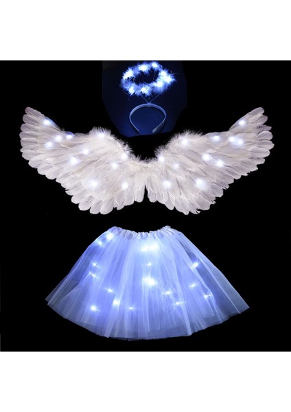 2-8 Yıl Için 10 Set Kız Kadın Melek Çiçek Peri Kostüm Işık Tutu LED Etek Glow Çelenk Tüy Kanat Halo Parti Hediye Doğum Günü Düğün Karnaval (Yurt Dışından) modelleri