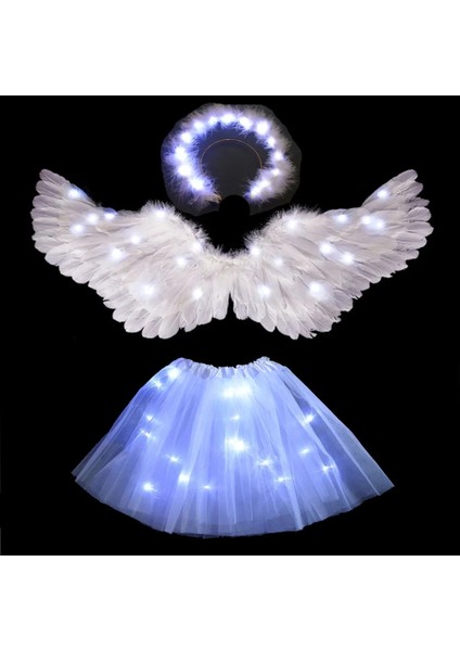 2-8 Yıl Için 10 Set Kız Kadın Melek Çiçek Peri Kostüm Işık Tutu LED Etek Glow Çelenk Tüy Kanat Halo Parti Hediye Doğum Günü Düğün Karnaval (Yurt Dışından) fırsatları