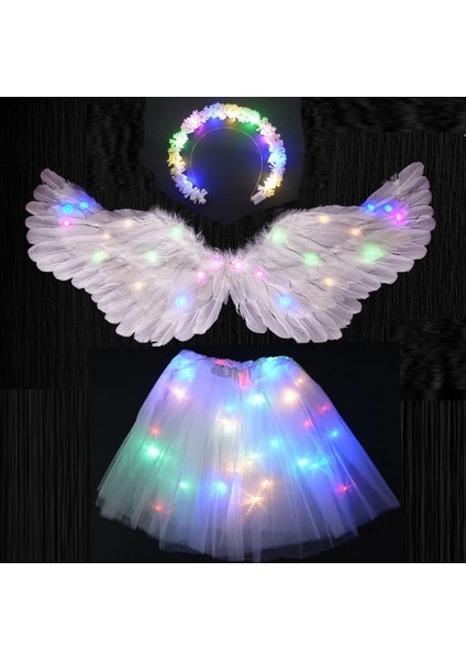 2-8 Yıl Için 10 Set Kız Kadın Melek Çiçek Peri Kostüm Işık Tutu LED Etek Glow Çelenk Tüy Kanat Halo Parti Hediye Doğum Günü Düğün Karnaval (Yurt Dışından) indirimleri