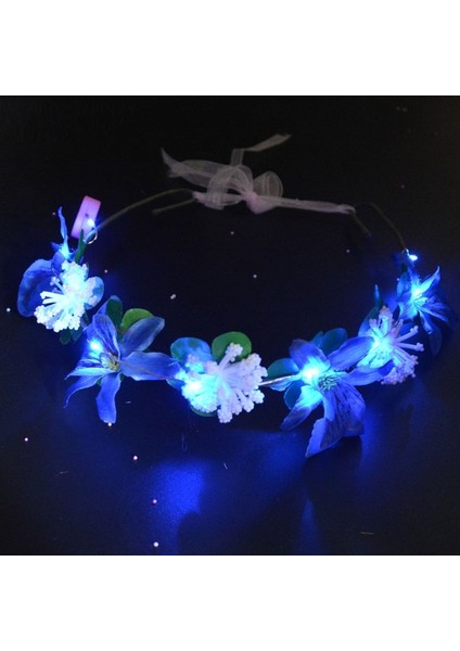 Mavi Çelenk 1 Adet Kadın Kız LED Glow Kedi Tavşan Kulak Hairband Light Up Kafa Bandı Çiçek Çelenk Parti Gelin Hediye Doğum Günü Düğün Paskalya (Yurt Dışından)