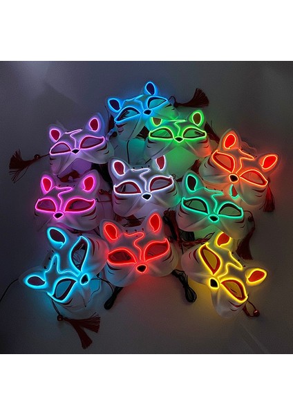 Beyaz Aydınlık LED Maske Japon Tilkiler Maskesi Rave Kostüm Anime Yarım Yüz Kedi Maskeleri Masquerade Festivali Parti Cosplay Sahne (Yurt Dışından) fiyatları