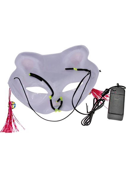 Beyaz Aydınlık LED Maske Japon Tilkiler Maskesi Rave Kostüm Anime Yarım Yüz Kedi Maskeleri Masquerade Festivali Parti Cosplay Sahne (Yurt Dışından) modelleri
