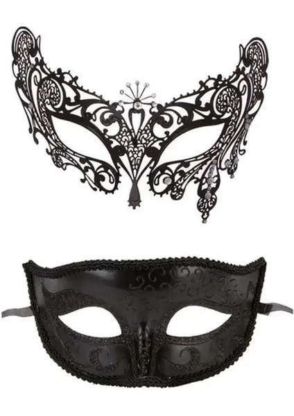 F Masquerade Yüz Kapatma Oymak Retro Muhteşem Cosplay Sahne Metal Venedik Kostüm Partisi Siyah Yarım Yüz Kapatma Seti Karnaval Için (Yurt Dışından)