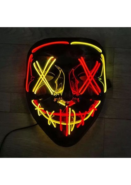K02 Cadılar Bayramı Festivali Partisi Için LED Işıklı Maske 3 Işık Modu ile 2 Renk Maske Cadılar Bayramı Tasfiye Maskesi (Yurt Dışından)