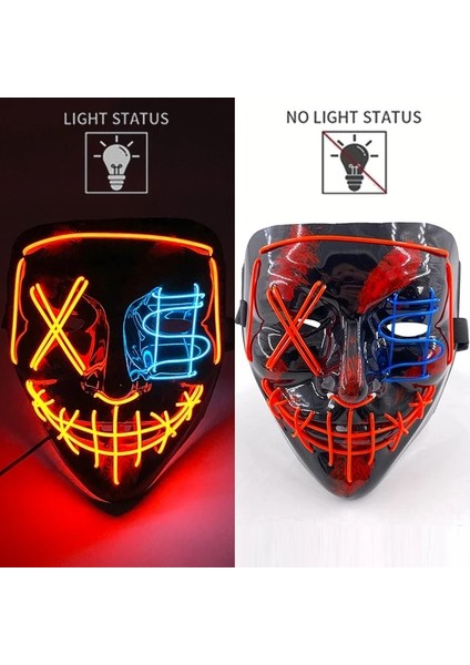 Renk 1 Korkunç Tasfiye Cadılar Bayramı Light Up Maske Festivali Masquerade Karanlıkta Parlayan LED Yüz Maskeleri Neon Parti Maskesi Cosplay Parti Dekoru (Yurt Dışından)