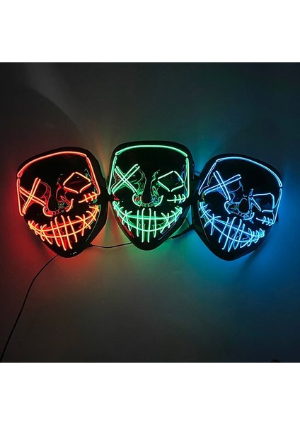Renk 1 Korkunç Tasfiye Cadılar Bayramı Light Up Maske Festivali Masquerade Karanlıkta Parlayan LED Yüz Maskeleri Neon Parti Maskesi Cosplay Parti Dekoru (Yurt Dışından) fiyatları