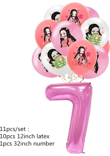 Balon 11 Adet Iblis Avcısı Kamado Nezuko Tema Parti Dekorasyon Malzemeleri Kağıt Bardak Tabak Doku Kaşık Bebek Duş Balon Kız Doğum Günü Şekeri (Yurt Dışından)