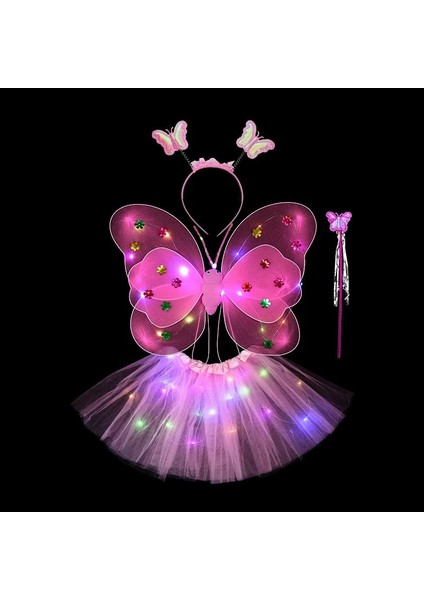 Pembe Kelebek Payet Kanatları Parlayan Örgü Tutu Etek Glow Parti Kız Bir 1. 2. Doğum Günü Partisi Giydirme Küçük Peri Bebek Duş (Yurt Dışından) modelleri