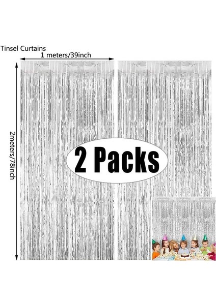 Gümüş 2 Paket 1x2 M Pembe Metalik Folyo Tinsel Saçak Perde Zemin Doğum Günü Düğün Bekarlığa Veda Partisi Dekorasyon Yetişkin Yıldönümü (Yurt Dışından)