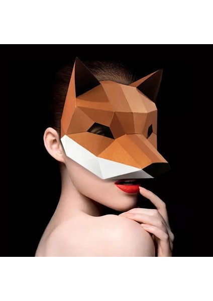Turuncu Tilki Yarım Yüz Kağıt Modeli Maskesi 3D Papercraft Yetişkin El Yapımı Dıy Zanaat Cadılar Bayramı Masquerade Balo Parti Hediyeler Oyuncak (Yurt Dışından) modelleri
