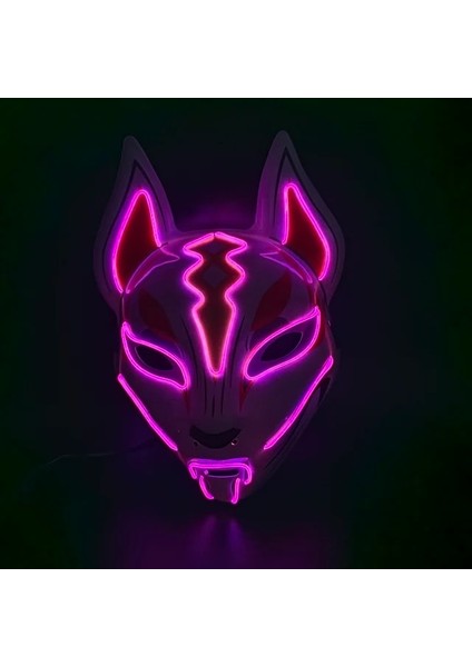Pembe Cadılar Bayramı Tilki Maskesi Cosplay Parti LED Glow Maske Japon Anime Tilki Maskesi Renkli Neon Işık El Maskesi Karanlıkta Glow Kulübü Sahne (Yurt Dışından)