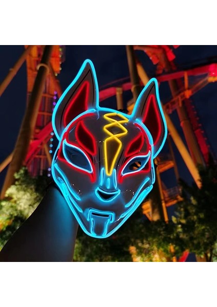 Pembe Cadılar Bayramı Tilki Maskesi Cosplay Parti LED Glow Maske Japon Anime Tilki Maskesi Renkli Neon Işık El Maskesi Karanlıkta Glow Kulübü Sahne (Yurt Dışından) fiyatları