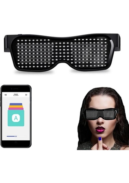 Beyaz LED Bluetooth Gözlük Sihirli Flaş Cadılar Bayramı Gözlük App Kontrolü Aydınlık Cam USB Şarj Edilebilir Dıy Funky Gözlük Parti Kulübü Dj (Yurt Dışından)