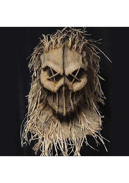 02 Cadılar Bayramı Korkuluk Golf Sopası Kılıfı Eldiven ve Şapka ile Cadılar Bayramı Kostüm Başlık Masquerade Partisi Cosplay Korkunç Korkuluk Maskesi (Yurt Dışından)
