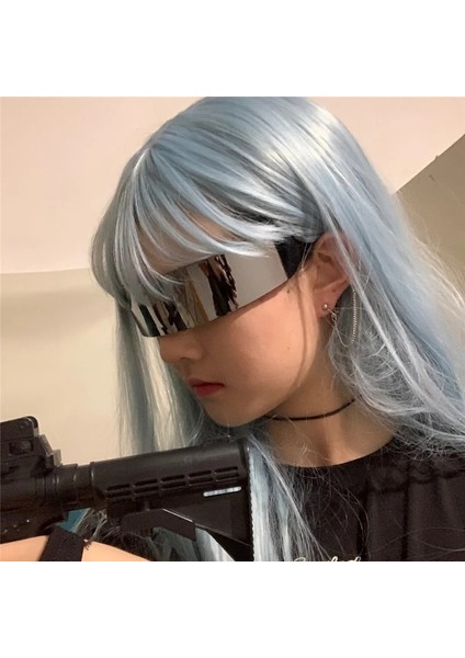 Beyaz Cıva Gelecek Savaşçı Çerçevesiz Kadın Güneş Gözlüğü Bilim Kurgu Erkekler Sunglass Cyberpunk Uv Koruma Gözlük Retro Gotik Parti Gözlüğü (Yurt Dışından)