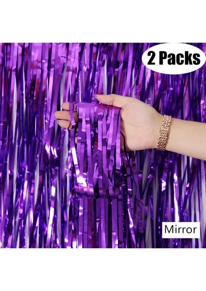 Ayna Mor 2 Paket Metalik Folyo Tinsel Saçak Zemin Perdeleri Doğum Günü Düğün Bekarlığa Veda Partisi Dekorasyon Yetişkin Yıldönümü Fotoğrafçılığı (Yurt Dışından)