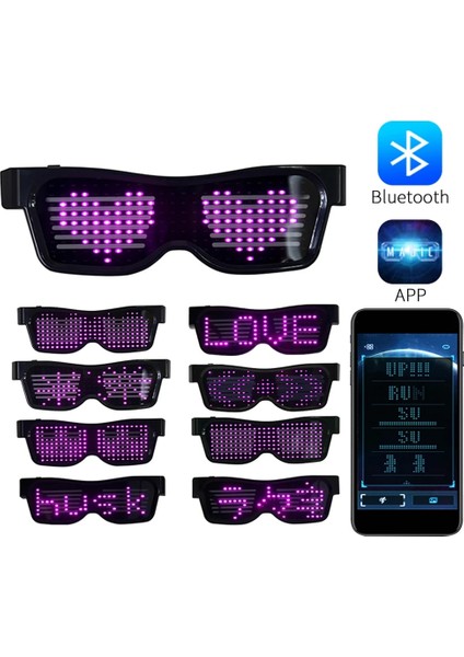 D Sihirli Bluetooth Aydınlık Gözlük App Kontrolü LED Parti Gözlüğü Kalkanı USB Şarj Dıy App Kontrolü Çok Dilli Hızlı Flaş LED (Yurt Dışından) fiyatları