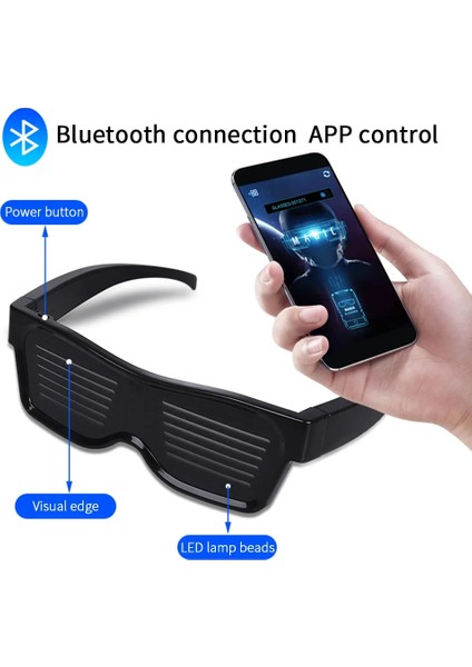 D Sihirli Bluetooth Aydınlık Gözlük App Kontrolü LED Parti Gözlüğü Kalkanı USB Şarj Dıy App Kontrolü Çok Dilli Hızlı Flaş LED (Yurt Dışından) fırsatları
