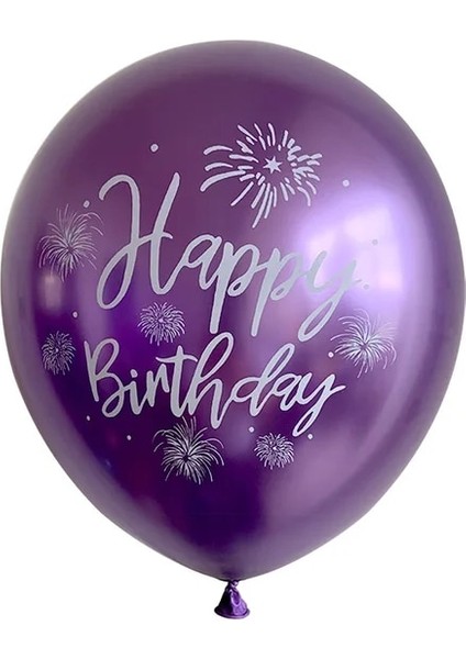 Mor 10 Adet 12 Inç Krom Metalik Lateks Balonlar Mutlu Yıllar Baskılı Desen Balon Helyum Metal Globos Doğum Günü Partisi Süslemeleri (Yurt Dışından)