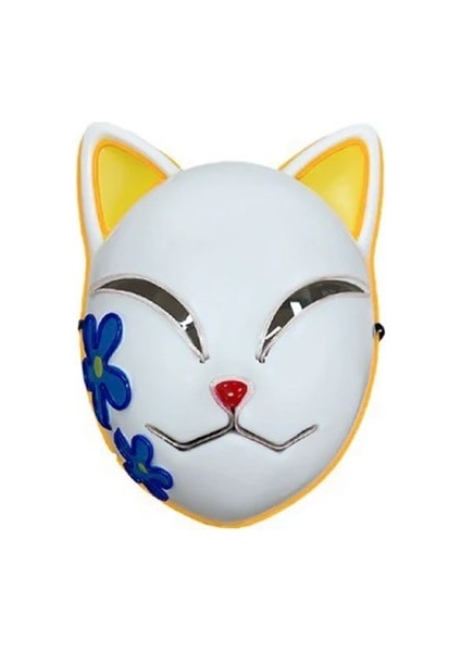 Sarı Cadılar Bayramı LED Parlayan Kedi Yüz Maskesi Kadınlar Için Iblis Avcısı Soğuk Işık Tilki Maskesi Masquerade Cosplay Sahne Bar Perili Ev Dekor (Yurt Dışından)