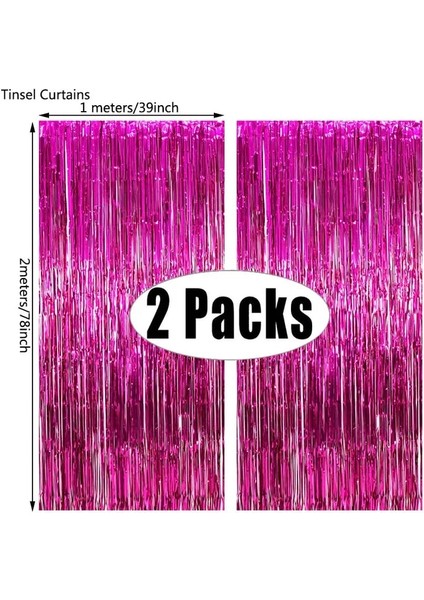Gül Kırmızı 2 Paket Metalik Folyo Tinsel Saçak Perde Doğum Günü Düğün Bekarlığa Veda Partisi Dekorasyon Yetişkin Yıldönümü Fotoğraf Arka Plan (Yurt Dışından)