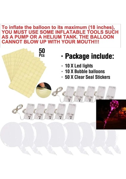 Pembe LED 24 Inç Çubuklarla 10 Paket LED Işık Up Bobo Balonlar Dekorasyon Kapalı Veya Açık Doğum Günü Düğün Yeni Yıl Partisi Noel Kutlamaları (Yurt Dışından)