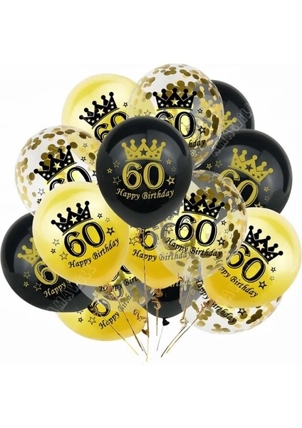 Gold-60 15 Adet Lateks Mutlu Doğum Günü Balon 12 Inç Konfeti Balonları 30 40 50 60 70 Yaşında Yıldönümü Düğün Doğum Günü Partisi Dekoru (Yurt Dışından)