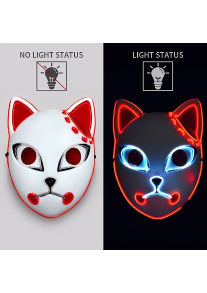 Sarı Cadılar Bayramı LED Parlayan Kedi Yüz Maskesi Kadınlar Için Iblis Avcısı Soğuk Işık Tilki Maskesi Masquerade Cosplay Sahne Bar Perili Ev Dekor (Yurt Dışından) indirimleri