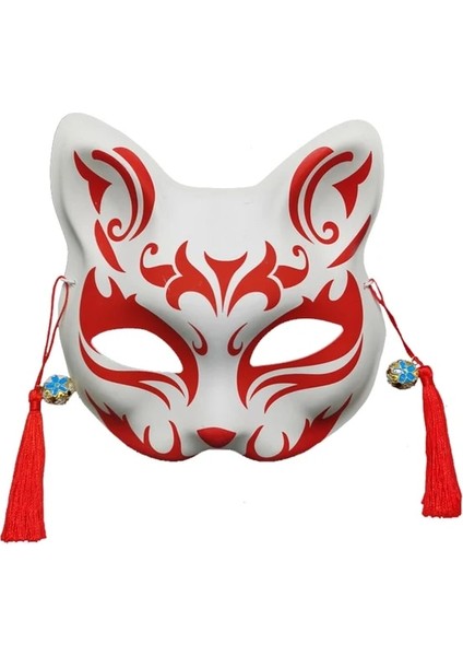 Stil 5 Yarım Yüz Maskesi El-Boyalı Japon Sakura Püsküller Tilki Maskesi Masquerade Cadılar Bayramı Hayvan Kabuki Kitsune Topu Maskeleri Cosplay Sahne (Yurt Dışından)