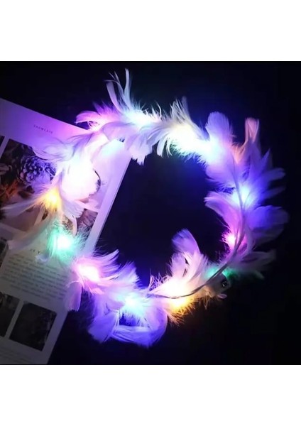 Beyaz Renk Kadın Kız LED Çiçek Tül Peçe Kafa Bandı Işık Çelenk Taç Glow Parti Ilk Cemaat Aydınlık Festivali Düğün Karnavalı (Yurt Dışından)