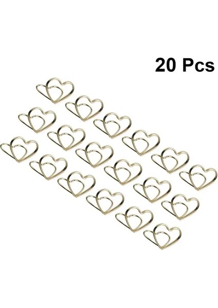 Altın 20 Adet Metal Memo Tutucu Masa Çift Katmanlı Kalp Şekli Yer Kartı Tutucu Standı Düğün Ziyafet Çift Kalp Yüzük Mesaj Tutucu (Yurt Dışından)